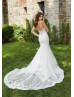 Luxury Beaded Ivory Lace Tulle Open Back Wedding Dress